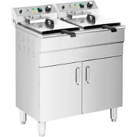 Royal Catering Friteuse électrique double - 2 x 16 l - 10,000 W - 400 V - Robinet - Zone froide - Armoire - RCPKF 26DSH