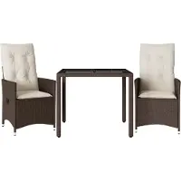 vidaXL Ensemble Bistro 3 pièces avec coussins Marron Poly Rattan