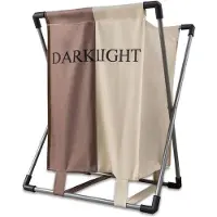 Intirilife Panier à Linge en CRÈME MARRON - Sac à Linge Lavable avec Deux Compartiments Indépendants Amovibles et Étiquettes pour Triage et Rangement - Corbeille Lessive Trieur Pliable
