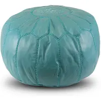 Safaary Tabouret Marocain Cuir Turquoise Rond