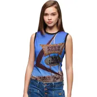 Superdry pour femme. W6011959A Débardeur avec imprimé noir (M), Casuel, Coton, Sans manches / bretelles