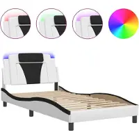vidaXL Cadre de lit avec LED Blanc et noir 100x200 cm Similicuir