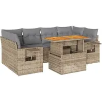 vidaXL Ensemble de salon de jardin 7 pièces avec coussins Beige Poly Rattan