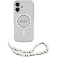 GUESS MagSafe IML Glitter Case avec beads strap Apple iPhone 16 - Transparent