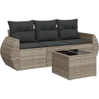vidaXL Ensemble de salon de jardin 4 pièces avec coussins gris clair Poly rotin