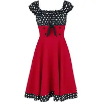 Belsira Robe mi-longue Rockabilly de - Robe Patineuse Avec Épaules Dénudées - XS - 3XL - pour Femme - noir/rouge/blanc - Taille L