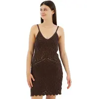 Superdry Femme Robe Courte Caraco en Crochet Marron Foncé Taille: 42