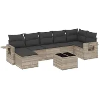 vidaXL Ensemble de jardin canapé 8 pièces avec coussins gris clair Poly rotin