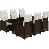 vidaXL Ensemble de jardin bistrot 7 pièces avec coussins Marron Poly rotin