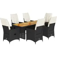vidaXL Ensemble de jardin 7 pièces avec coussins Noir Poly Rattan