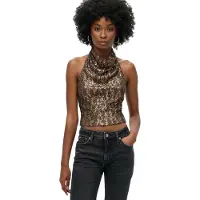 Superdry Femme Top à Sequins Col Bénitier Marron Taille: 42
