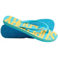 Superdry Femme Logo En Relief Vintage Tongs, Bleu &amp; Jaune, Pointure: L