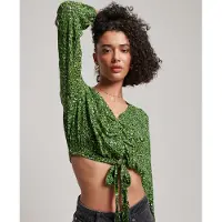 Superdry Vintage Tie Front Long Sleeve Blouse Vert L Femme