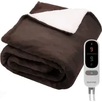 Auronic Couverture électrique - Couverture chauffante - Polaire Sherpa - 9 réglages de chaleur et de minuterie - Couverture - 200x180 - 2 personnes - Marron
