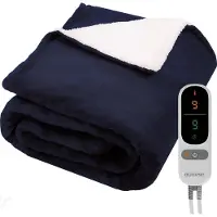 Auronic Couverture électrique - Couverture chauffante - Polaire Sherpa - 9 niveaux de chaleur et minuterie - Couverture - 200x180 - 2 personnes - Bleu