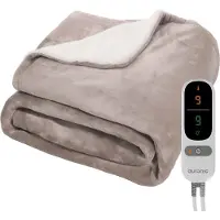 Auronic Couverture électrique - Couverture chauffante - Polaire Sherpa - 9 réglages de chaleur et de minuterie - Couverture - 180x130 - 1 personne - Taupe