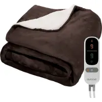 Auronic Couverture électrique - Couverture chauffante - Polaire Sherpa - 9 réglages de chaleur et de minuterie - Couverture - 180x130 - 1 personne - Marron