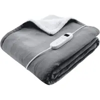 Bloomfold Couverture électrique - 160 x 130 cm - Lavable en machine - 1 personne - 9 niveaux - Avec minuterie - Couverture chauffante - Gris/flanelle