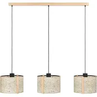 Eglo Suspension Hontongas, suspension à 3 lumières au-dessus de la table à manger, lampe de salle à manger en bois et textile avec du foin séché, suspension, E27, 110 cm