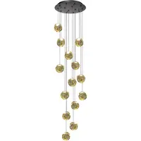 Highlight Suspension Melina noir avec verre ambré 14 lumières