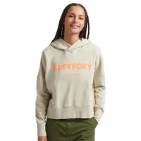 Superdry pour femme. W2011829A Sweat court à coupe carrée Core Sport avec capuche beige (XL), Casuel, Coton, Manche longue