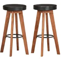 vidaXL Tabouret de bar 2 pcs. Cuir véritable et bois massif acacia