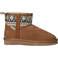 Warmbat Wallaby-Print Enkellaarsjes Plat - Cognac - Maat 37