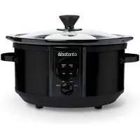 Brabantia Slow Cooker - 3,5 litres - Cuiseur lent, Fonction maintien au chaud, Couvercle en verre, Elément de cuisson en céramique antiadhésif, Noir