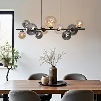 LumenXL Suspension Deka 10 lumières - noir, verre ambré et fumé