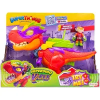 Magic Box Superdino V-Rex Dinosaur Articulated Villain with Light and Sound Effects, 1 Kazoom Kid exclusif et 1 SuperThing.
