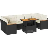 vidaXL Ensemble de jardin canapé 8 pièces avec coussins noir poly rotin