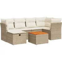 vidaXL Ensemble de salon de jardin 7 pièces avec coussins Beige Poly Rattan