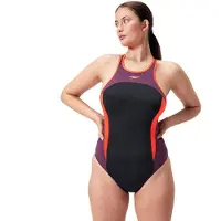 Speedo High Neck Splice Cross Back Swimsuit Noir UK 32 Femme