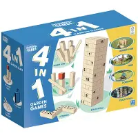 Grasshopper Games Grasshopper Jeux de jardin en bois 4 en 1 Kubb/Domino/Jenga