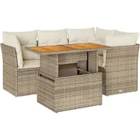 vidaXL Ensemble de salon de jardin 5 pièces avec coussins Beige Poly Rattan