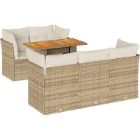 vidaXL Ensemble de salon de jardin 6 pièces avec coussins Beige Poly Rattan