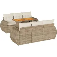 vidaXL Ensemble de salon de jardin 7 pièces avec coussins Beige Poly Rattan