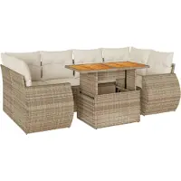 vidaXL Ensemble de salon de jardin 7 pièces avec coussins Beige Poly Rattan