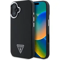 GUESS Coque Grained Triangle MagSafe Apple iPhone 16 - Noir
