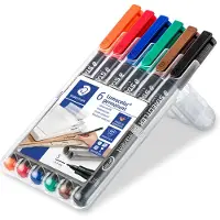 Staedtler Lumocolor Permanent 313, Feutres permanents pour toutes les surfaces, Sans xylène ni toluène, Set de 6 couleurs lumineuses, pointe ogive 0.4 mm, 313 WP6