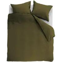 Ambiante Housse de Couette Ambiante Coton Uni Vert Olive-140 x 200 / 220 cm | 1-personne