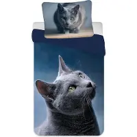 Jerry Fabrics Literie en microfibre 140x200 Chat bleu marine gris taie d'oreiller 70x90