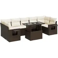vidaXL Ensemble de jardin canapé 8 pièces avec coussins Marron Poly rotin