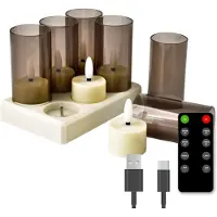 FlinQ Lampe à thé LED rechargeable - Flamme mobile - Télécommande incluse - Lot de 6 - Ø4 x 5,5 cm - Blanc