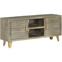 vidaXL Armoire TV Gris avec laiton 110 x 30 x 48 cm Bois de manguier massif
