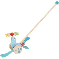 Goki Jouet à Pousser - - Otarie - Bois - Bleu - 12 mois et plus