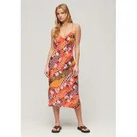 Superdry Printed Slip Sleeveless Long Dress Orange S Femme