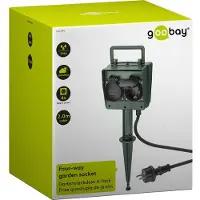 Goobay 55943 Prise de jardin quadruple, noir-vert, 2 m - Spécialement adaptée à l'extérieur -Protection contre les éclaboussures IP44