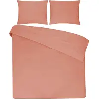 DoubleDry Housse de couette 100% coton naturel - Single 140x200/220 cm + 1 taie d'oreiller - Respirante et douce - Abricot