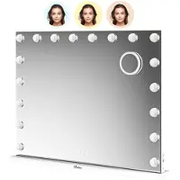 Mirlux Miroir de maquillage Hollywood - Éclairage LED - Haut-parleur Bluetooth - Zoom 10x - Blanc - 80 x 60 cm